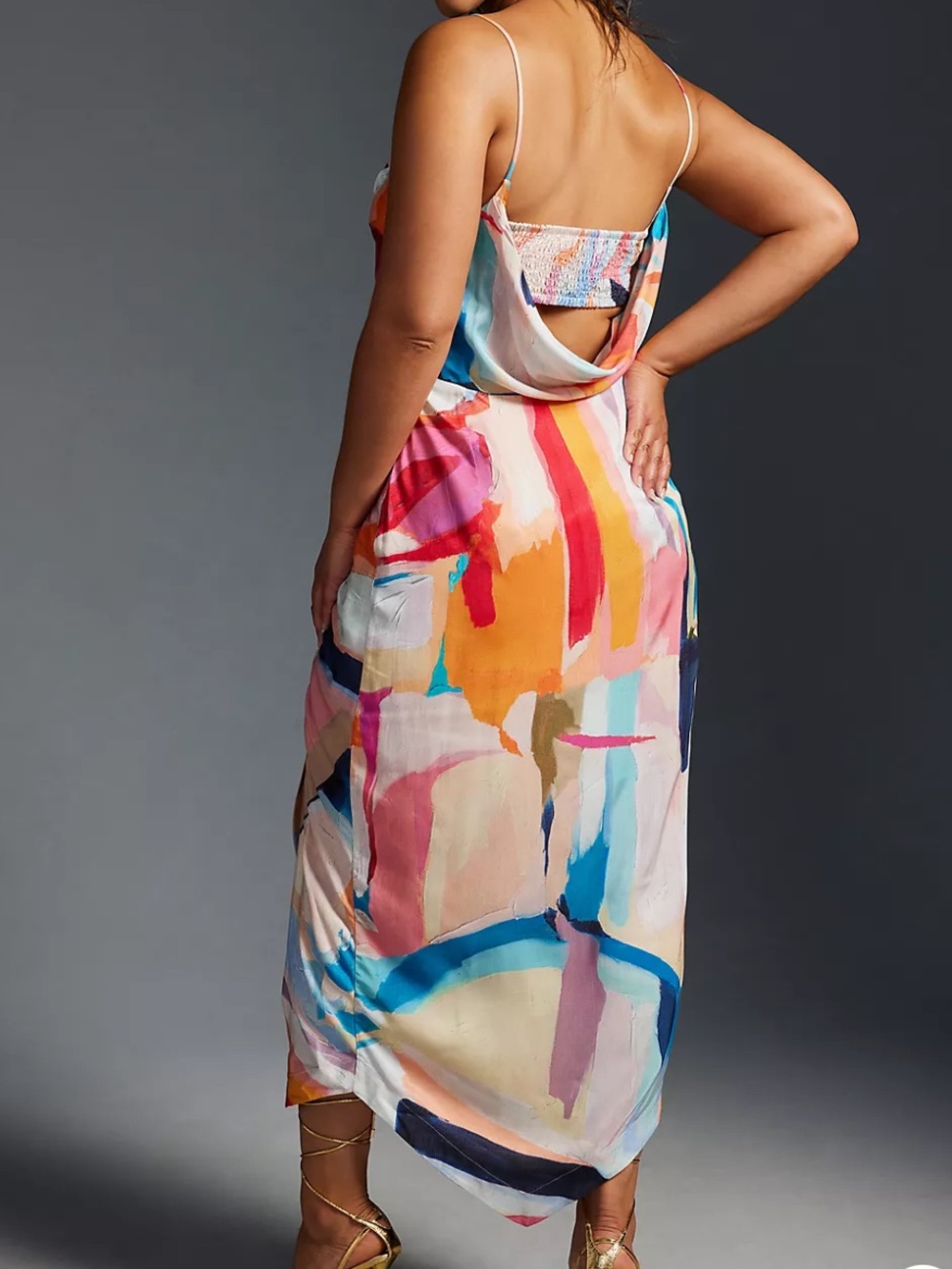 Anthropologie Cowl-Neck Ruched Watercolor Slip Dress Size 4 Cocktail Party - Picture 3 of 8
